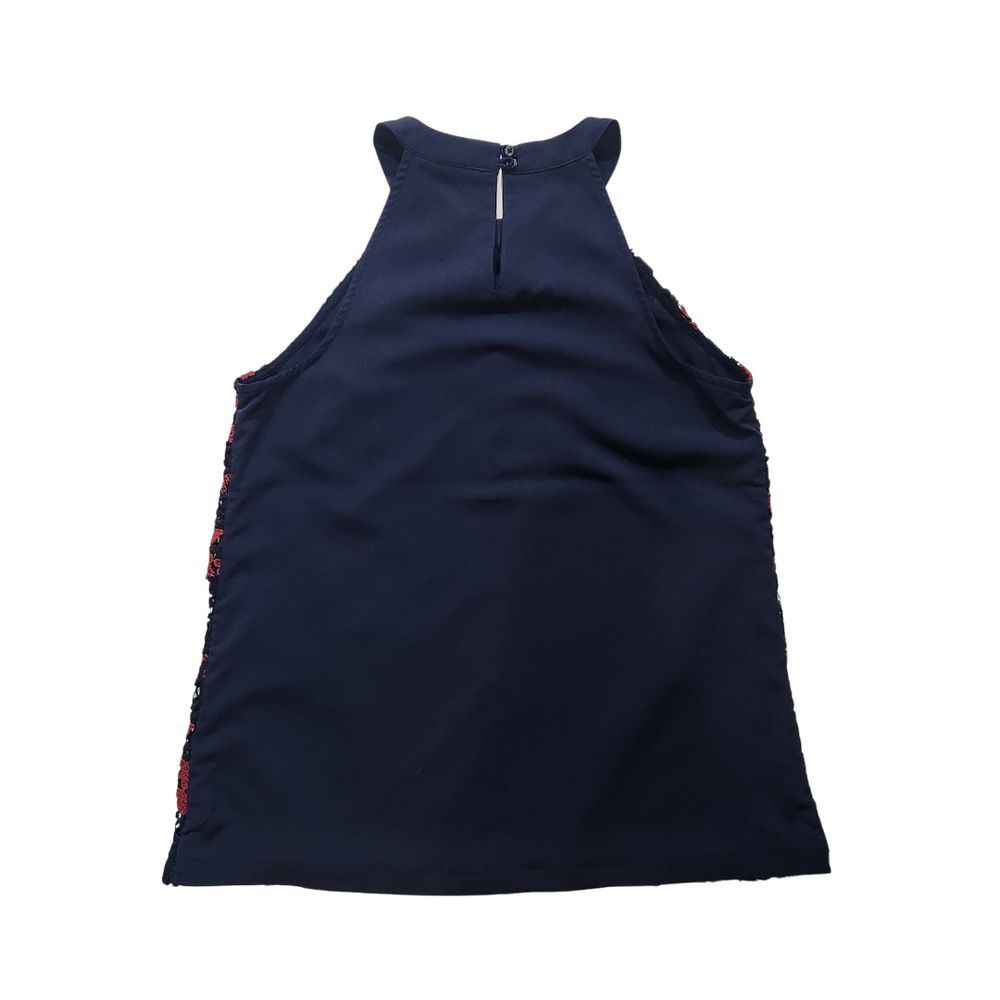 Banana Republic Sleeveless Navy Blue Red‎ Lace Flowers Womens Size XS - Picture 5 of 6